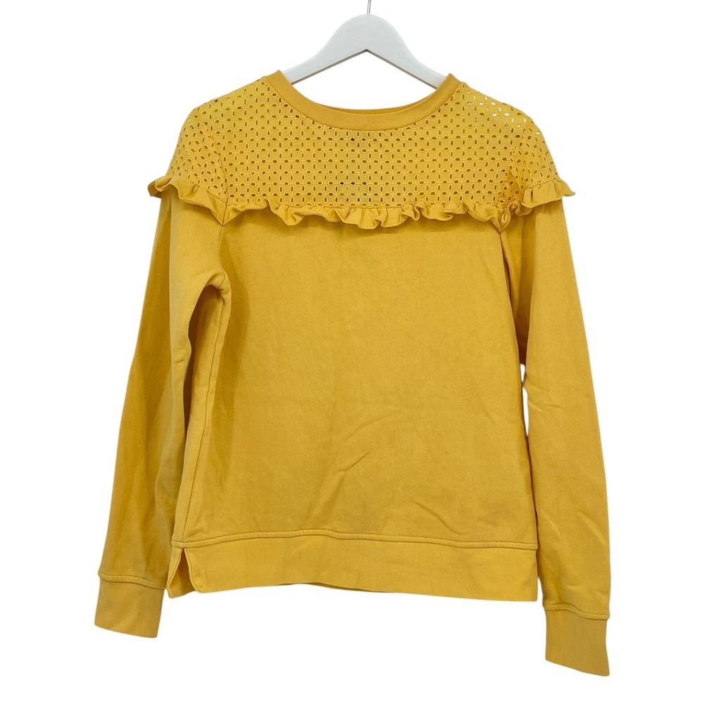 Crown & Ivy Sweat Shirt Yellow Size XS Oversized Ruffle Eyelet L/S Casual NWT